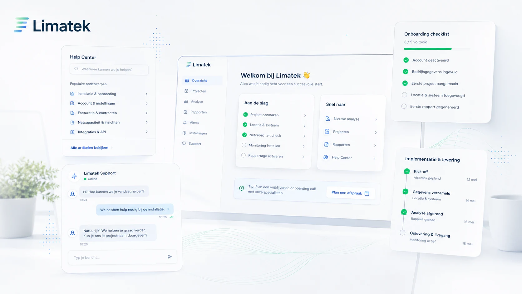 Limatek support en onboarding interface