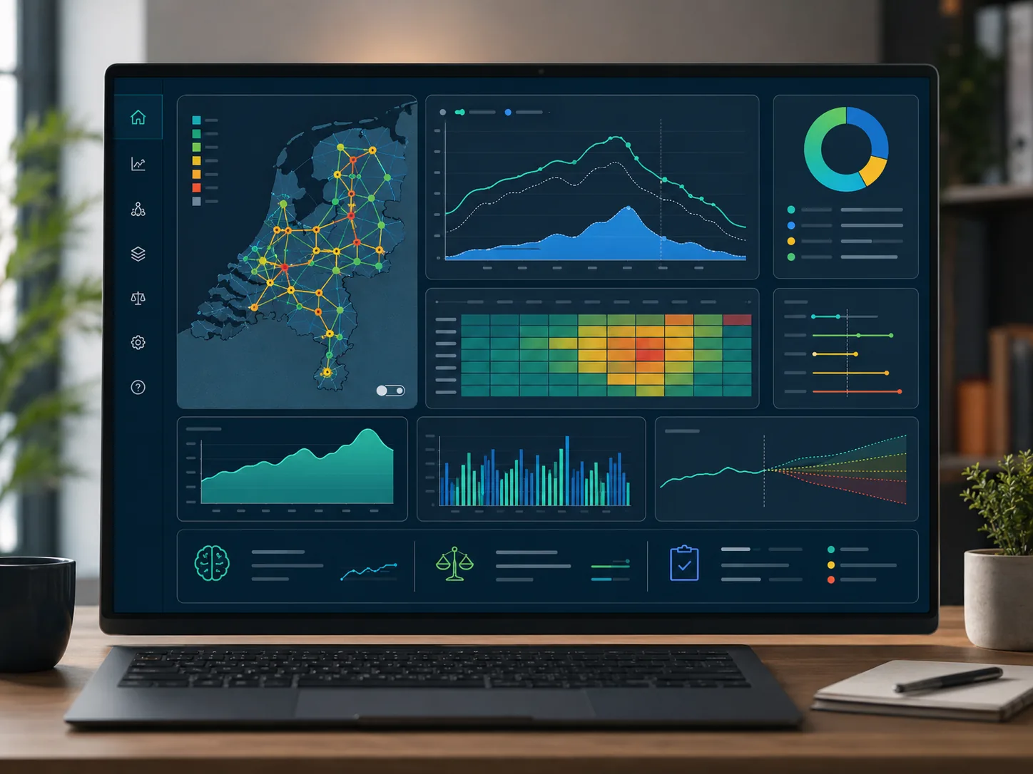 AI-dashboard met kaart en grafieken