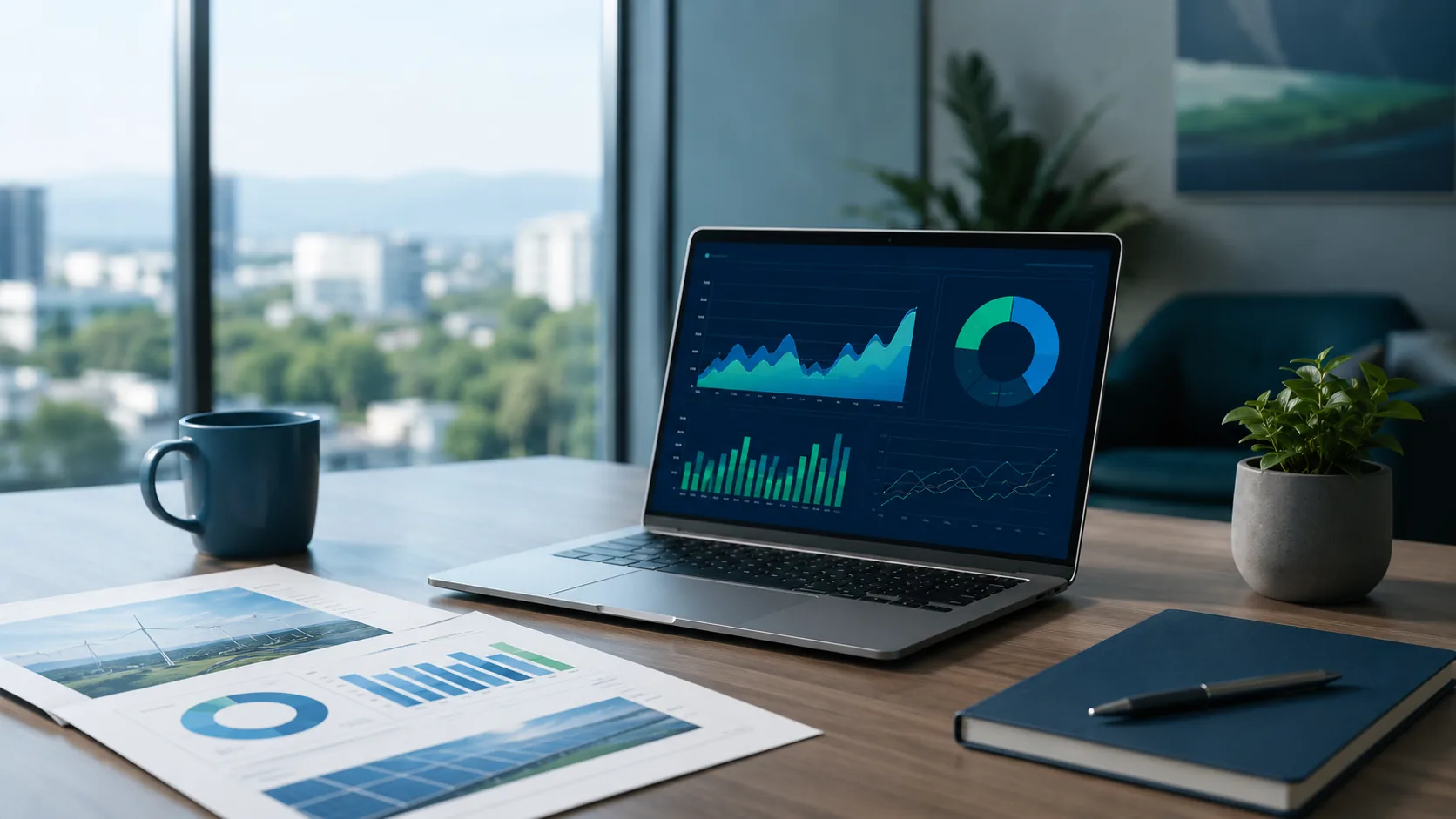 Werkplek met analytics dashboard en rapporten