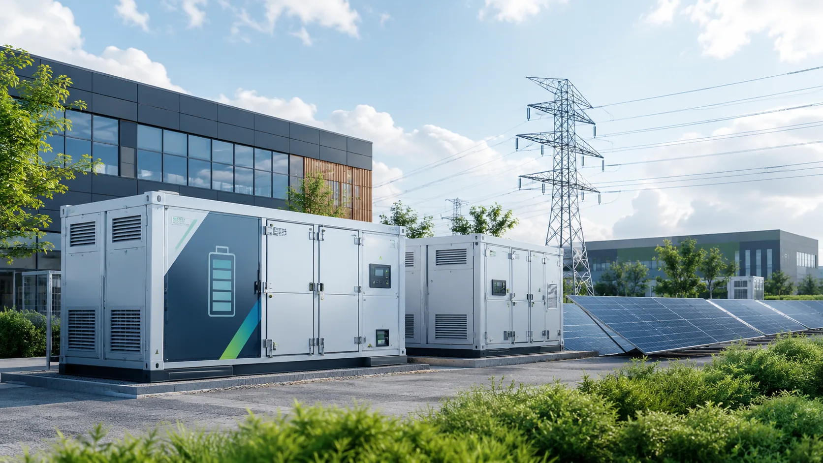 Batterijopslag en zonne-energie bij een bedrijfspand