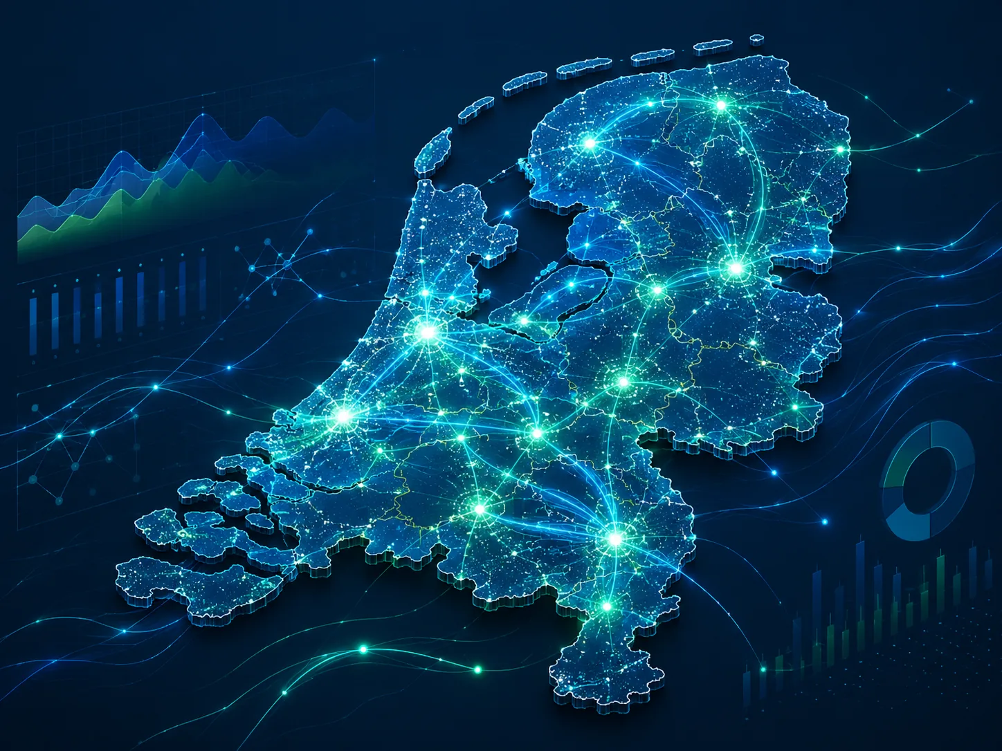 Digitale kaart van Nederland met energienetwerk
