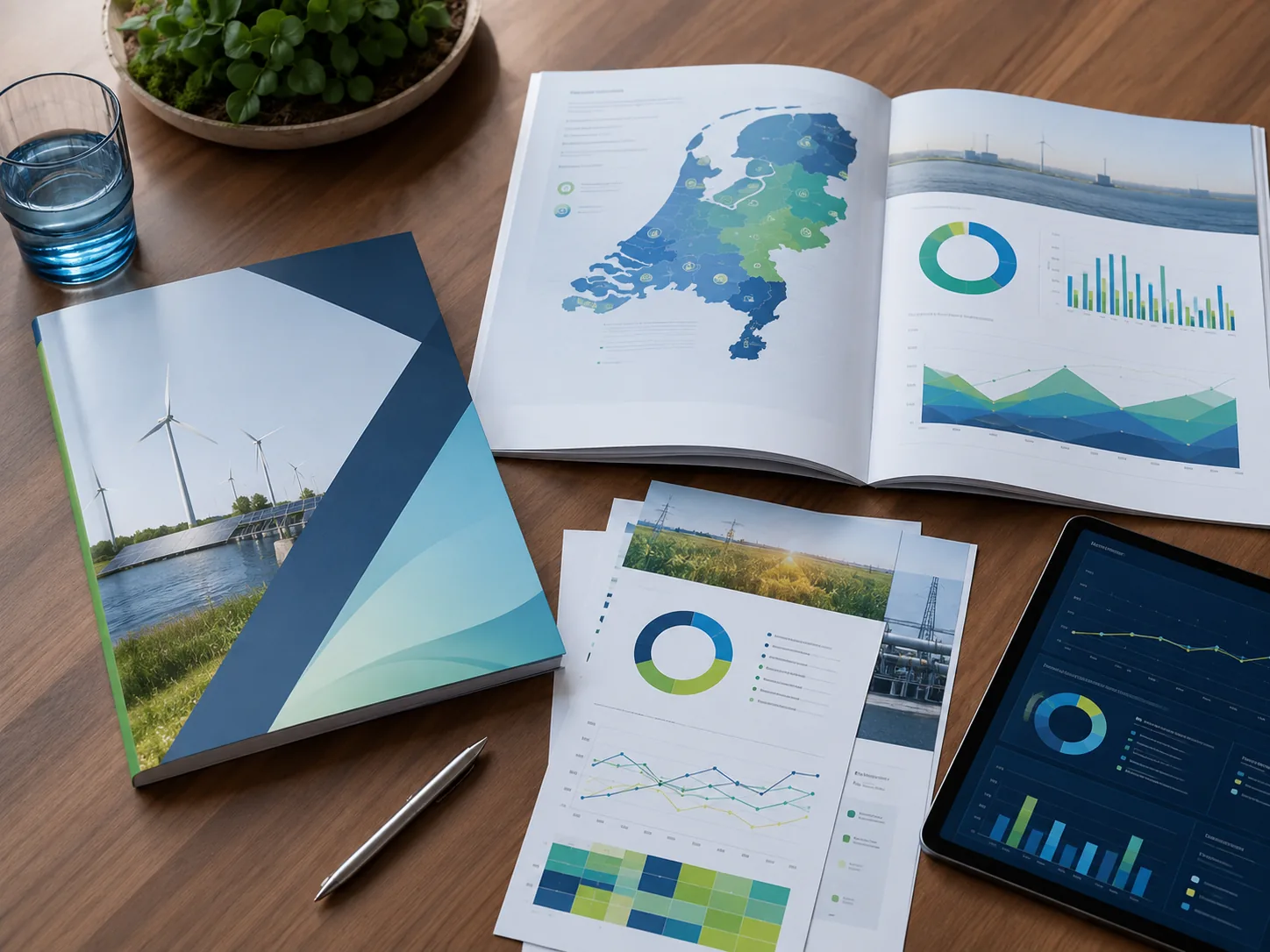 Professioneel energie-rapport met dashboards en kaarten